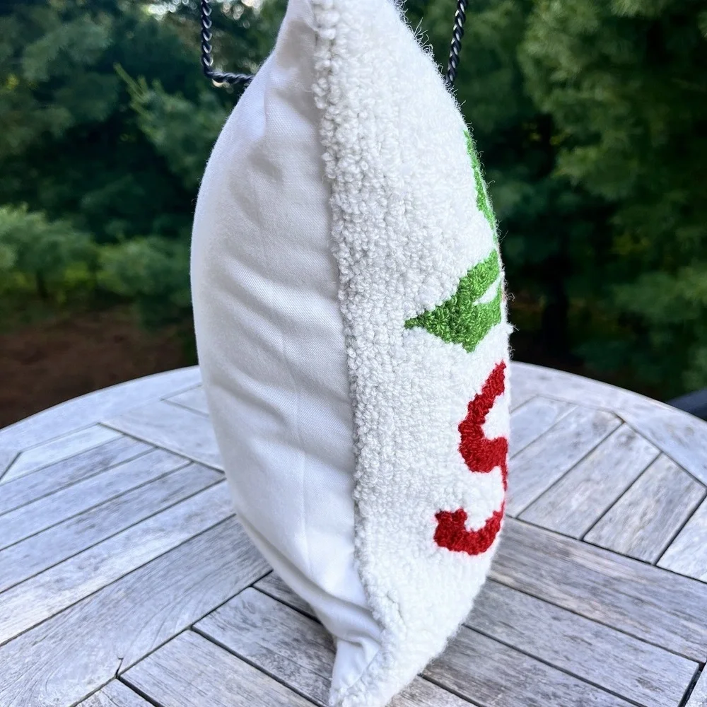Holiday Decor Throw Pillow 'Tis The Season Artisan Hand Hooked Wool Red White